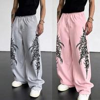 European and American Men's Casual Sports Straight Leg Pants Street Trend Drawstring Waistband Jogging Pants S gray