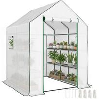 143 x 140cm Walk-In Greenhouse, with Accessories - White 140 x 143 x 190 cm