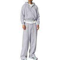 Men's Winter Hoodie Zip Up and Sweatpants Set Casual Tracksuit M šviesiai pilka spalva
