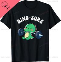 Dino Sore Gym Workout Fitness Dino Saur Gym Lifting Weights Tshirt Unisex And Unisex Short Sleeves Cotton Tee Funny Shirt XL white