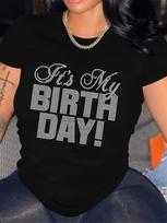 It's My Birthday Rhinestone T-shirt XXXL white