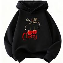 Madingas leopardinis kaspinas su vyšnių raštu Vaikams Hoodie Megztinis Y2k Hoody Mergaitėms Pavasaris Laisvalaikio Hoodies 140 juoda