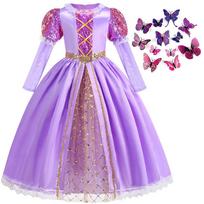 Rapunzel trumpomis rankovėmis violetinė pūsta suknelė + Aksesuarai Mergaitėms Cosplay Rapunzel Vasarinė laisvalaikio suknelė Gimtadienio šventės dovana 2Y(100CM) pink