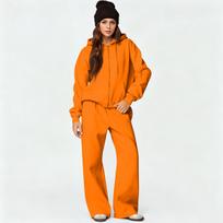 Women's Zip Up Hoodie and Wide Leg Pants 2 Piece Set, Loose Sweatsuit L oranžinė