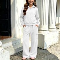 Boys Girls Hooded Sweatshirt and Tracksuit Set for Big Kids Casual Sports 160 balta