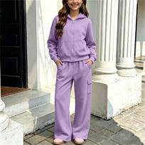 Boys Girls Hooded Sweatshirt and Tracksuit Set for Big Kids Casual Sports 150 violetinė