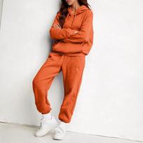 Women's Casual Hoodie Set Color Loose Fit Hooded Sweatshirt S oranžinė