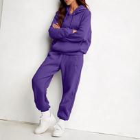 Women's Casual Hoodie Set Color Loose Fit Hooded Sweatshirt L violetinė