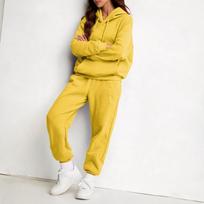 Women's Casual Hoodie Set Color Loose Fit Hooded Sweatshirt S geltona