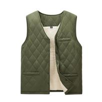 Men's And Women's Casual Color Embossed Checkered Texture V-neck Zipper Warm Sleeveless Cotton Vest L armijos žalia spalva