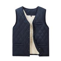 Men's And Women's Casual Color Embossed Checkered Texture V-neck Zipper Warm Sleeveless Cotton Vest M tamsiai mėlyna spalva