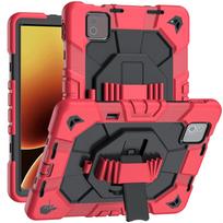 Xiaomi Pad 8 11.2-inch PC+Silicone Drop-proof Case with 360° Rotating Stand and Hand Strap Pad 8/8 Pro juoda/ryškiai raudonos spalvos