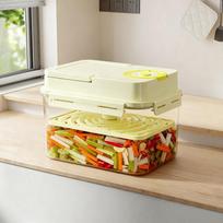 4L Plastic Pickle Jar With Press Plate Leakproof Kitchen Organizer Bin For Gherkin Sauerkraut Olive And Kimchi Storage Container geltona