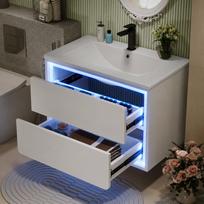 76x46x48.5cm Wall-Mounted Bathroom Cabinet, Paint Coating, LED Radar Sensor Lighting, Two Drawers, Sliding Rails, Washstand, Integrated Sink, White 76 x 46 x 58.5 cm balta