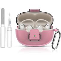 for SHOKZ OpenDots 2 Case with Lock Clip, Clear Case for SHOKZ Open Dots ONE & Two Earbuds Accessories, Scratch Shock Resistant Protective Cover with skaidri rausva spalva