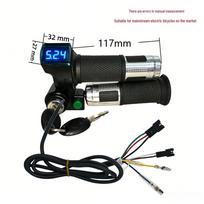Blue Screen Electric Vehicle Throttle Grip with Lock & Voltage Display black
