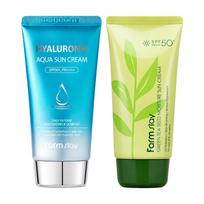 FARM STAY Žaliosios arbatos sėklų drėkinamasis kremas nuo saulės 70 g ir hialuroninis UV skydas nuo saulės apsaugantis kremo rinkinys (2 Parinktys) GreenTea & Hyaluronic beige