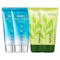 FARM STAY Žaliosios arbatos sėklų drėkinamasis kremas nuo saulės 70 g ir hialuroninis UV skydas nuo saulės apsaugantis kremo rinkinys (2 Parinktys) GreenTea x2+Hyaluron x2