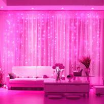 Užuolaidų LED styginių lemputės Girliandų festivalis Kalėdų puošmena USB nuotolinio valdymo pultas Šventinės vestuvių fėjos lemputės miegamojo namams 3M(W)x3M(H) 300 LEDS rožinė