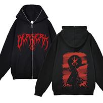 „Berserk“ megztiniai, pilni užtrauktuku, striukės, y2k, gobtuvai Laisvalaikiai megztiniai, animaciniai spausdinti paltai, rudeniniai vilnos drabužiai, su gobtuvu vyrams S brown