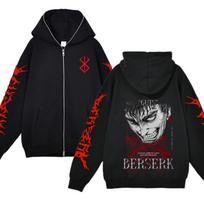 „Berserk“ megztiniai, pilni užtrauktuku, striukės, y2k, gobtuvai Laisvalaikiai megztiniai, animaciniai spausdinti paltai, rudeniniai vilnos drabužiai, su gobtuvu vyrams XL gray