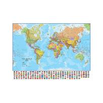 Pasaulio politinis žemėlapis su nacionalinėmis vėliavomis Drobė Tapyba Sienų Menas Plakatas Mokyklos reikmenys Svetainės dekoras Geografija 75*50cm(Canvas) beige