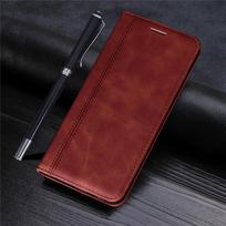 Prabangus odinis piniginės atverčiamas telefono dėklas, skirtas Samsung Galaxy S23 Ultra S22 S21 S20 FE Plus A04S A14 A24 A34 A54 A23 A33 A53 A13 A22 A32 A52 A72 minkštas dangtelis For Samsung Galaxy S21 FE ruda