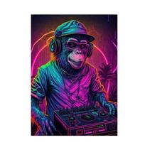 Abstraktus Pop Art Beždžionės Ausinės DJ Muzika Sieninis Plakatas Spaudiniai Neono Šviesos Efektai Drobės Tapyba Rokas Gyvūnas Namų Baro Kambario Dekoras 60x90cm No Framed blue