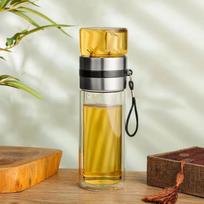 400ML Dvisienis arbatos vandens butelis iš aukšto borosilikatinio stiklo, arbatos puodelis su filtru-užpilu, gertuvė, gėrimų indų rinkinys 400ml beige