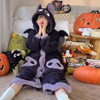 Animacinių filmų šikšnosparnių chalatai pliušiniai pižamos aksominiai naktiniai marškiniai ilgomis rankovėmis naktinė suknelė Helovino vakarėlio vampyro cosplay kostiumas S brown