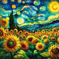 Pasidaryk pats Deimantinė tapyba Saulėgrąža Van Gogas Kryželiu Rinkinys Mozaikos menas Deimantinė tapyba Pilnas Apskritas/Kvadratinis Deimantas Namų Dekoravimas Round 30x30cm blue
