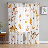 Rudens krentantys lapai Klevo permatomos užuolaidos Miegamojo Svetainės Dekoro Langų Užuolaida Virtuvės Tule Voile Organza Užuolaidos W135 x H115cm x1&Rod Pocket