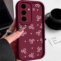Samsung S25 S24 Ultra S23 A16 A15 A55 A35 A54 A56 A36 vyšnių rašto smūgiams atsparus objektyvo apsaugos matinis minkštas silikoninis apsauginis dėklas nuo kritimo Samsung S21 Ultra vyno raudonos spalvos