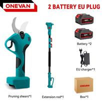 ONEVAN 45 mm bešepetėlis teleskopinis stiebas genėjimo žirklės 2800 W aukštų šakų žirklės 2 viename sodo genėjimo įrankis Makita 18V baterijai 2 Battery EU Plug