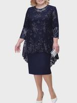 Elegantiškos didelio dydžio europietiškos ir amerikietiškos vakarinės suknelės, nėrinių siuvinėjimas, dviejų dalių ploni kostiumai moterims 2XL tamsiai mėlyna spalva