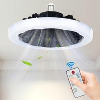 LED Ventiliatorius-Šviestuvas su Nuotoliniu Pritemdymu ir Vėjo Greičio Valdymu, Tylus Ventiliatorius-Šviestuvas, Itin plonas E27 Sraigtinis Lizdas Bendrabučio Ventiliatorius-Šviestuvas juoda