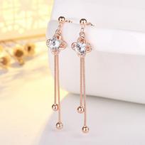 Super Fairy Temperament Four-leaf Clover Tassel Earrings Flowers Long Earline Jewelry beige
