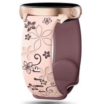 20 mm silikoninis dirželis su gėlių dizainu, gėlėmis graviruotas, dvispalvis, skirtas Amazfit GTR, Huawei, Garmin, Samsung Galaxy Watch 7 6 5 4 Universal 20mm width beige