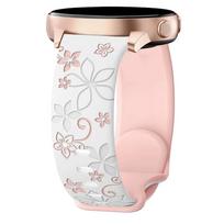 20 mm silikoninis dirželis su gėlių dizainu, gėlėmis graviruotas, dvispalvis, skirtas Amazfit GTR, Huawei, Garmin, Samsung Galaxy Watch 7 6 5 4 Universal 20mm width rožinė