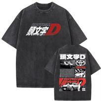 Anime Initial D Drift AE86 Išplėštas Vintažinis Spausdintas Marškinėlis RX-7 R34 Skyline Marškinėliai Moteriškas Harajuku Jaukus Per dydį Viršutinis drabužis M gray