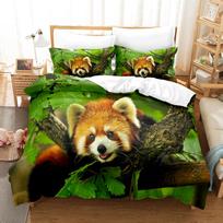 3D Mažasis panda patalynės komplektai Antklodės užvalkalų komplektas su pagalvių užvalkalais Viengulis Dvigulis Karalienės Karaliaus Lovos drabužiai Lovos linas EU single(135x200cm) beige