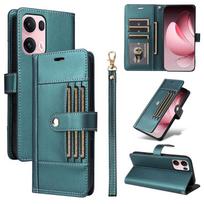Atverčiama odinė piniginė dėklas OPPO Reno 14 13 13F 12F Reno14 Reno12 F Reno13 FS 4G 5G Flip dėklai Išorėje 6 kortelių laikiklis PU Leather&Oppo Reno13 Pro žalia