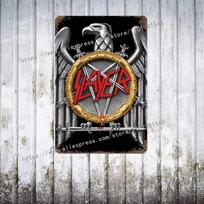 Slayer Eagle Muzikos Plakatas Dekoratyvinis Plakatas Vintažinis Skardinis Ženklas Metalinis Ženklas Dekoratyvinė Plokštelė Pubui Barui Vyro Urvui Klubui Sienų Dekoracija 20x30cm（7.8x11.8inch） gray
