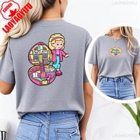 Kawaii Polly Pocket marginti marškinėliai Mieli Polly Pocket viršutiniai drabužiai Vasariniai vyriški apvalios apykaklės trumpomis rankovėmis Klasikinis raštas Animacinių filmų marškinėliai 2XL gray