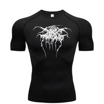 2025Men's compression print short sleeve gym workout T-shirt, quick drying Breathable T-shirt, fitness training track top RL0547 S black