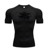 2025Men's compression print short sleeve gym workout T-shirt, quick drying Breathable T-shirt, fitness training track top RL0547 M black