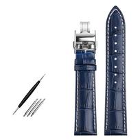 Natūralios odos apyrankė 19 mm 20 mm 21 mm 22 mm laikrodžio dirželis, skirtas Longines L29094920 laikrodžio apyrankei Viršutinis sluoksnis karvės odos rankinio laikrodžio apyrankė 22mm blue