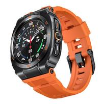 2in1 dėklas+dirželis Modifikacijų rinkinys Samsung Galaxy Watch Ultra 2025 laikrodžiui Prabangus metalinis dėklas Buferis su silikoniniu dirželiu Galaxy 7 Ultra 47mm laikrodžio juostele Apyranke Black Frame oranžinė