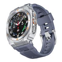 2in1 dėklas+dirželis Modifikacijų rinkinys Samsung Galaxy Watch Ultra 2025 laikrodžiui Prabangus metalinis dėklas Buferis su silikoniniu dirželiu Galaxy 7 Ultra 47mm laikrodžio juostele Apyranke Silver Frame mėlyna