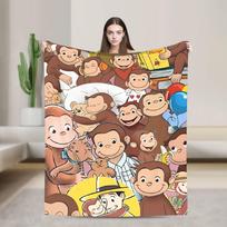 Animacinis smalsusis Džordžas pledas Kelioninis flanelinis užtiesalas sofai, foteliui, sofai, lovai Šiltas individualios kokybės patalynės užtiesalas Dovana 75x90cm